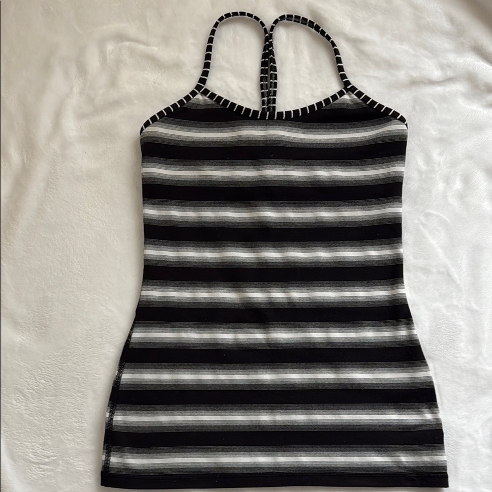 Lululemon Capilano Power Y Striped Black and Gray Women's Tank Top